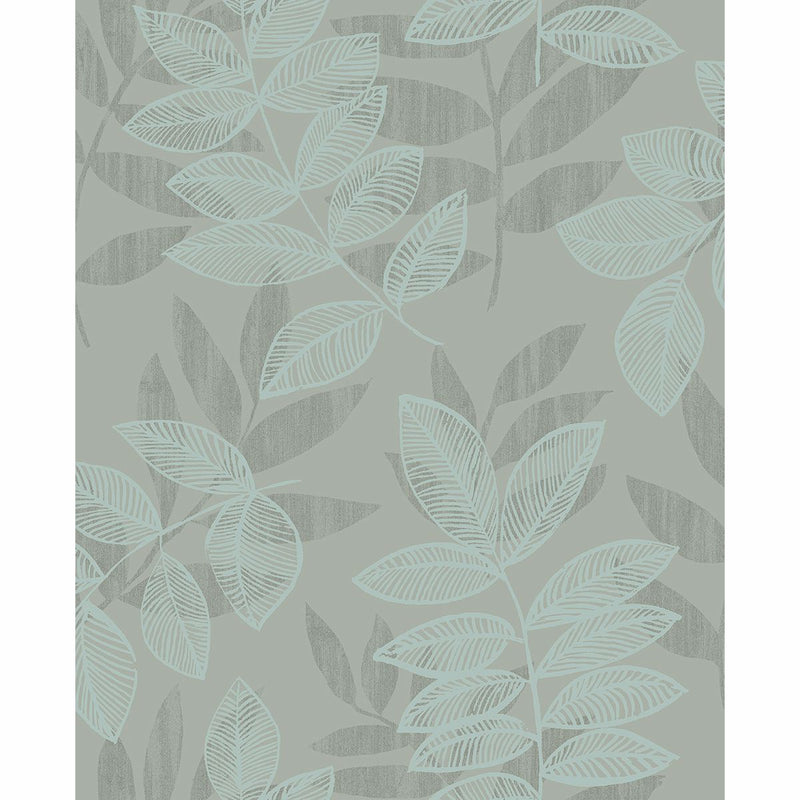 media image for sample chimera flocked leaf wallpaper in turquoise from the celadon collection by brewster home fashions 1 235