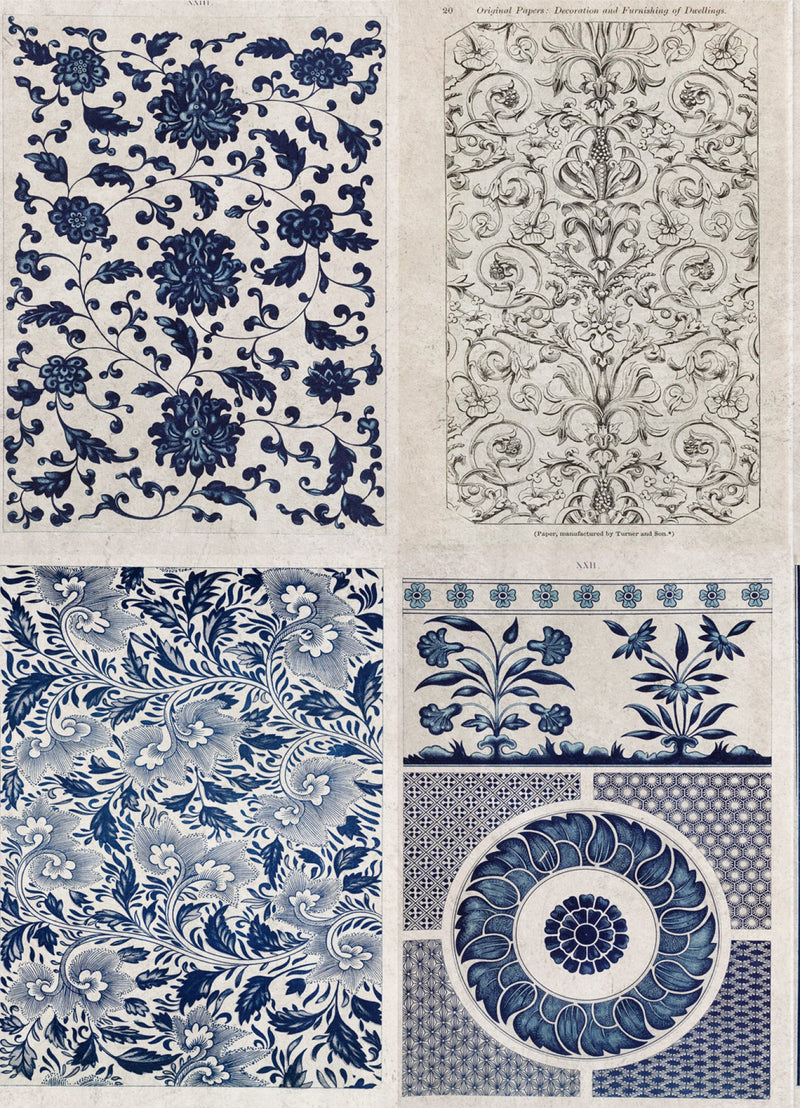 media image for Chinese Pattern Wallpaper in Blue and Taupe from the Eclectic Collection by Mind the Gap 250