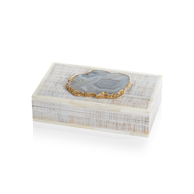 product image of Chiseled Mango Wood & Bone Decorative Box with Agate Stone 566