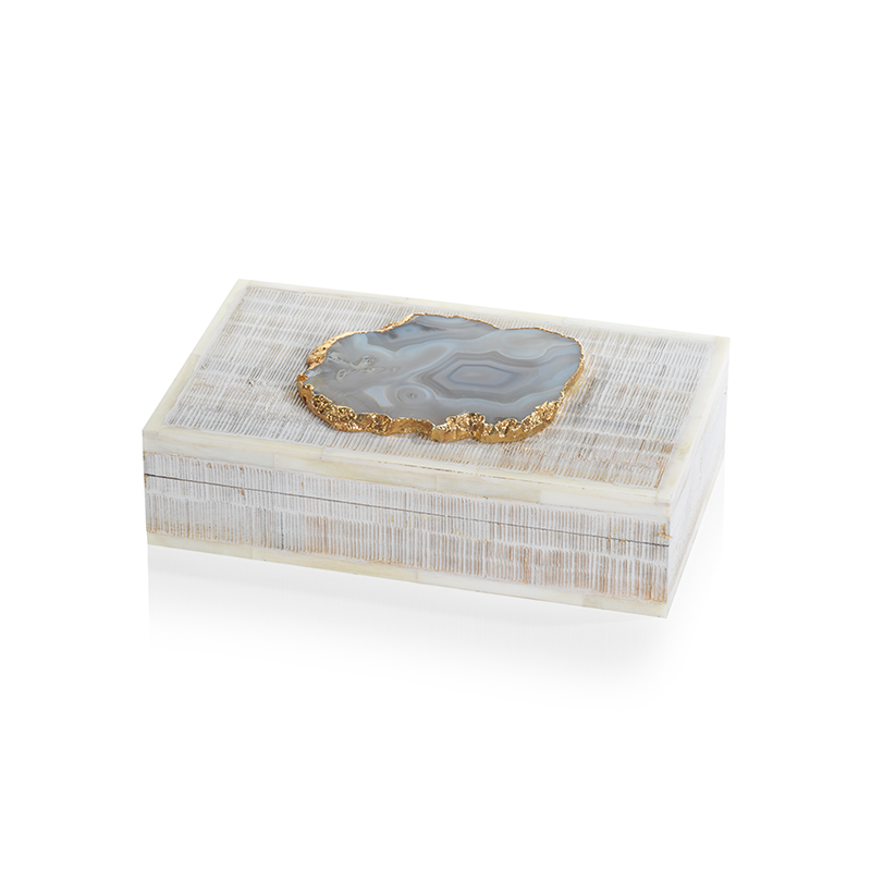media image for Chiseled Mango Wood & Bone Decorative Box with Agate Stone 252