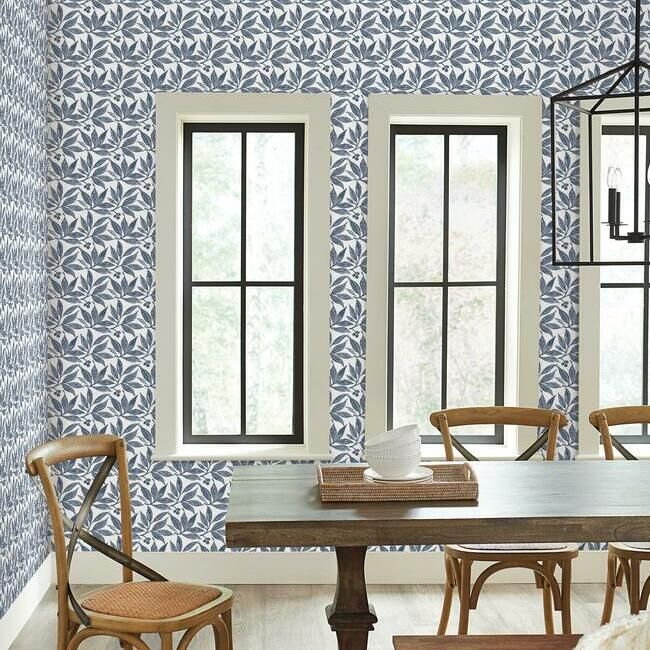 media image for Chokeberry Block Print Wallpaper in Navy and White from the Simply Farmhouse Collection by York Wallcoverings 223