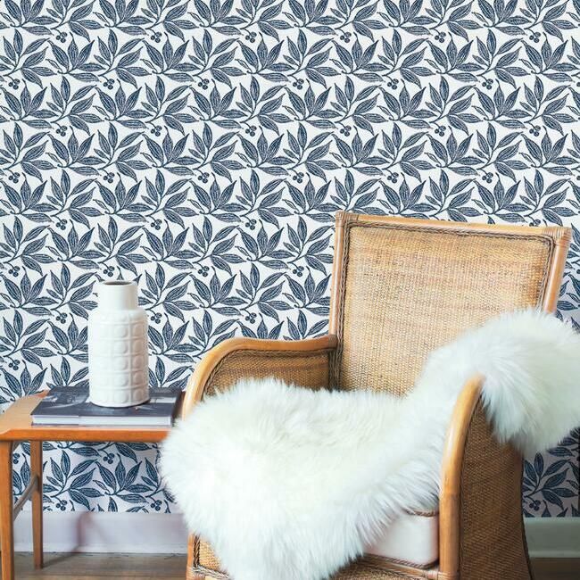 media image for Chokeberry Block Print Wallpaper in Navy and White from the Simply Farmhouse Collection by York Wallcoverings 250