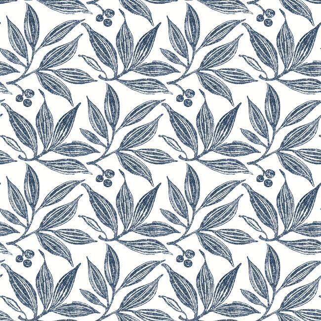 media image for Chokeberry Block Print Wallpaper in Navy and White from the Simply Farmhouse Collection by York Wallcoverings 263