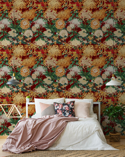 product image for Chrysanthemums Wallpaper in Multi from the Florilegium Collection by Mind the Gap 75