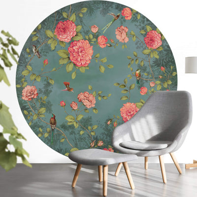 product image for Circular Chinoiserie Wall Mural in Turquoise by Walls Republic 80