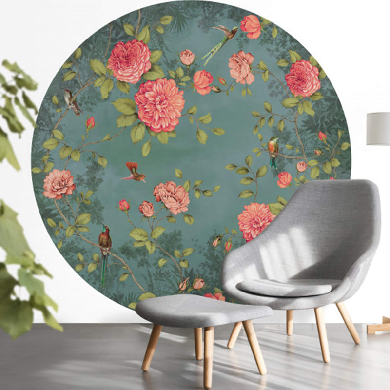 media image for Circular Chinoiserie Wall Mural in Turquoise by Walls Republic 244