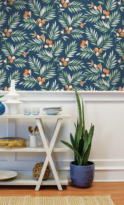product image for Citrus Branch Peel-and-Stick Wallpaper in Navy, Sage, and Orange by NextWall 74