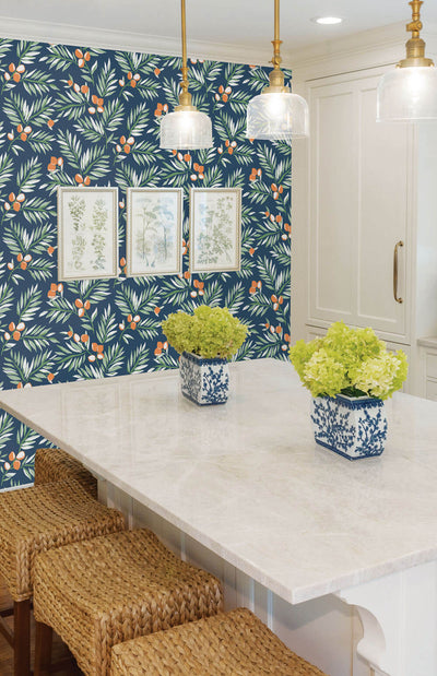 product image for Citrus Branch Peel-and-Stick Wallpaper in Navy, Sage, and Orange by NextWall 42