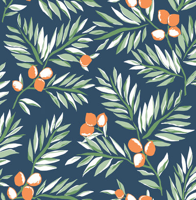 product image of sample citrus branch peel and stick wallpaper in navy sage and orange by nextwall 1 516