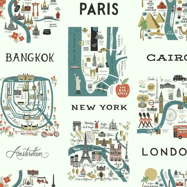 media image for sample city maps wallpaper in blue and red from the rifle paper co collection by york wallcoverings 1 217