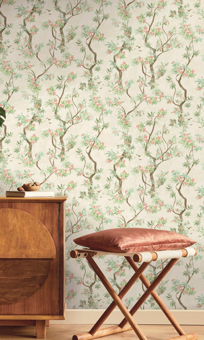 product image for Cream & Pink Wild Blossoming Tree Tropical Wallpaper by Walls Republic 98