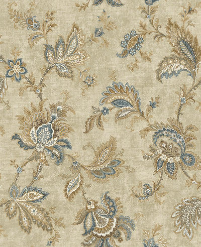product image of Classical Jacobean Wallpaper in Warm Blue from the Caspia Collection by Wallquest 50