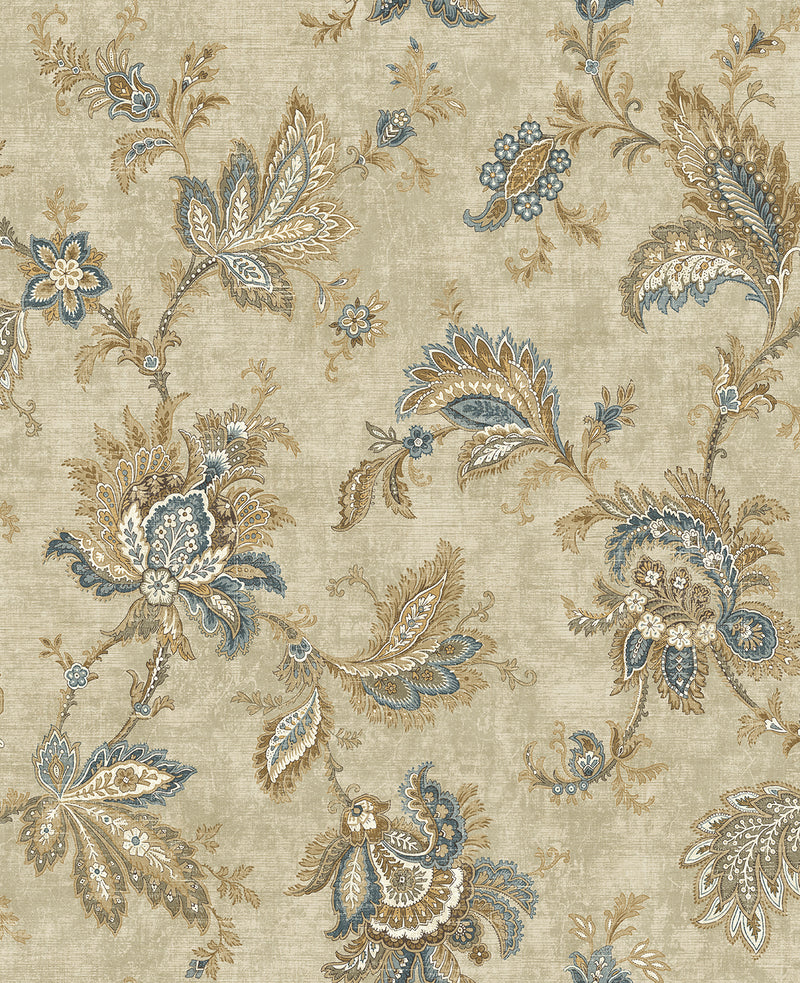 media image for Classical Jacobean Wallpaper in Warm Blue from the Caspia Collection by Wallquest 265