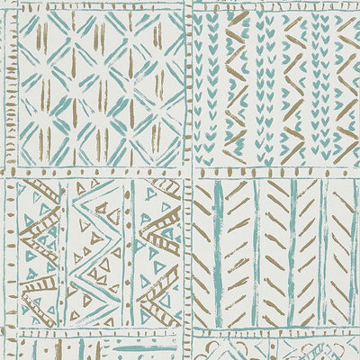 product image of sample cloisters wallpaper in aqua and taupe from the ashdown collection by nina campbell for osborne little 1 511