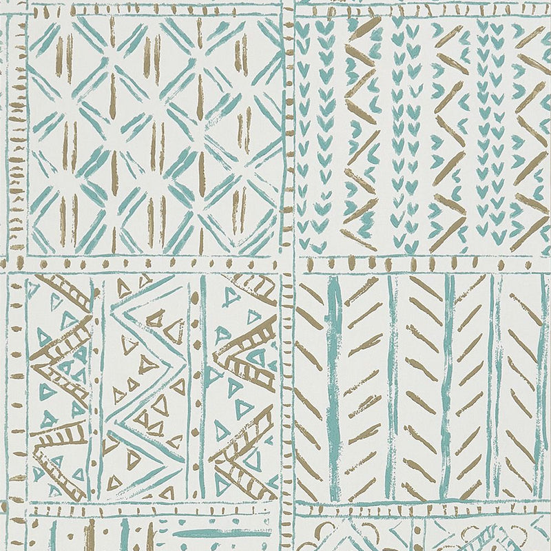 media image for sample cloisters wallpaper in aqua and taupe from the ashdown collection by nina campbell for osborne little 1 28