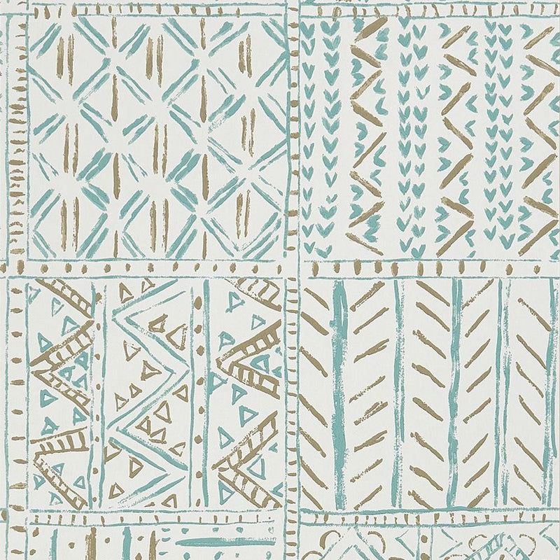 media image for Cloisters Wallpaper in Aqua and Taupe from the Ashdown Collection by Nina Campbell for Osborne & Little 247
