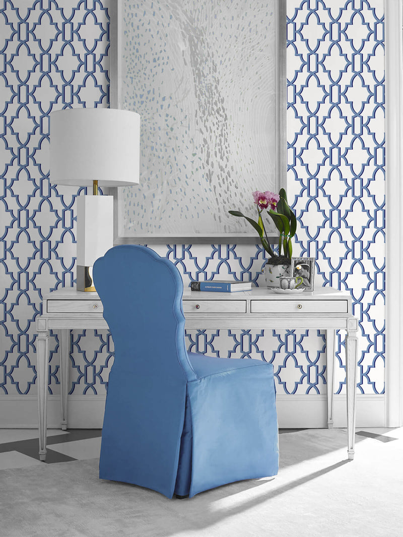 media image for Coastal Lattice Peel-and-Stick Wallpaper in Riviera Blue from the Luxe Haven Collection by Lillian August 238
