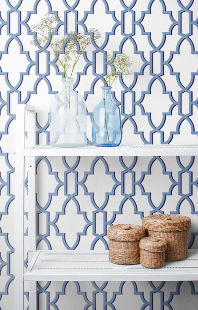 product image for Coastal Lattice Peel-and-Stick Wallpaper in Riviera Blue from the Luxe Haven Collection by Lillian August 85
