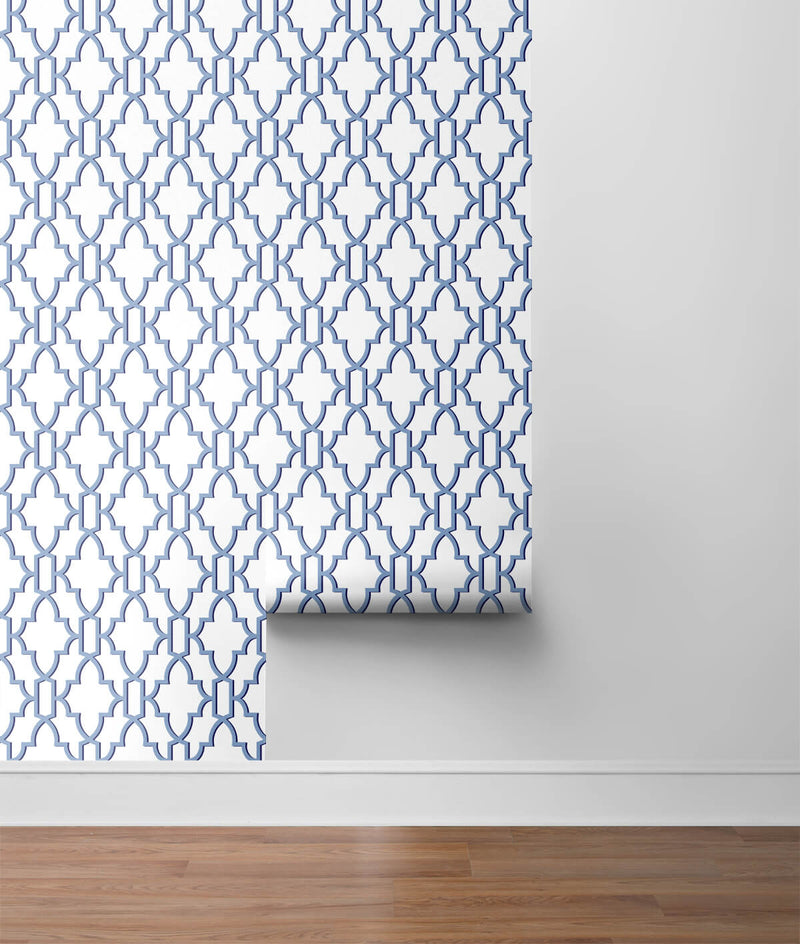 media image for Coastal Lattice Peel-and-Stick Wallpaper in Riviera Blue from the Luxe Haven Collection by Lillian August 235