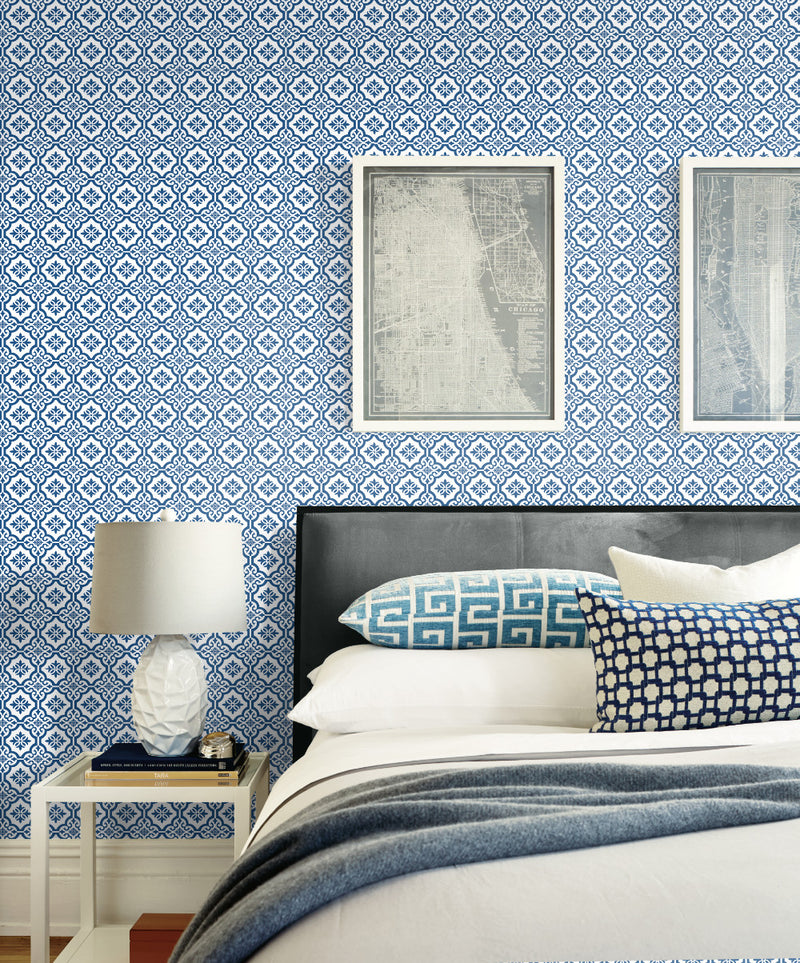 media image for Coastal Tile Wallpaper in Coastal Blue from the Beach House Collection by Seabrook Wallcoverings 267