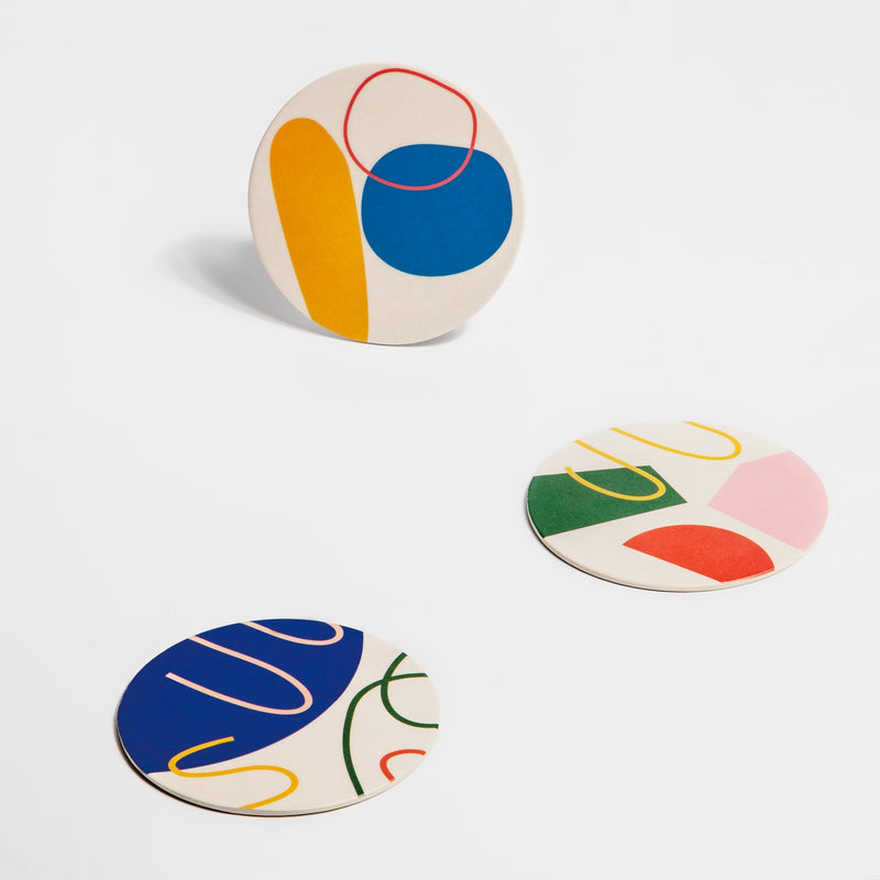 media image for Bamboo Coasters Abstract Set in Various Colors 232