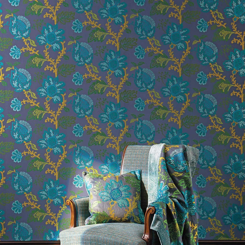 media image for Coromandel Wallpaper in Teal, Green, and Lime by Nina Campbell for Osborne & Little 226