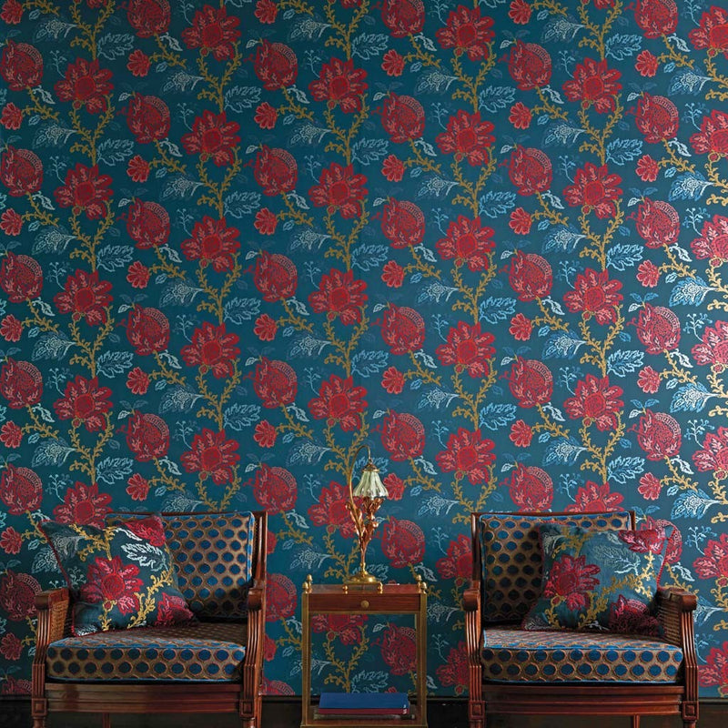 media image for Coromandel Wallpaper in Blue, Red, and Neutral by Nina Campbell for Osborne & Little 298