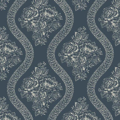 product image of sample coverlet floral wallpaper in blue from the magnolia home collection by joanna gaines for york wallcoverings 1 534