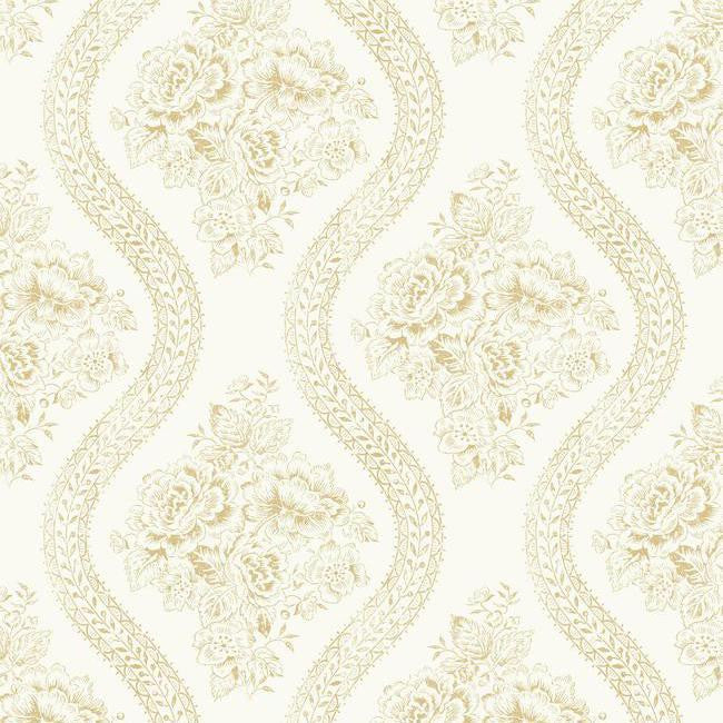media image for sample coverlet floral wallpaper in ivory and neutrals from the magnolia home collection by joanna gaines for york wallcoverings 1 299