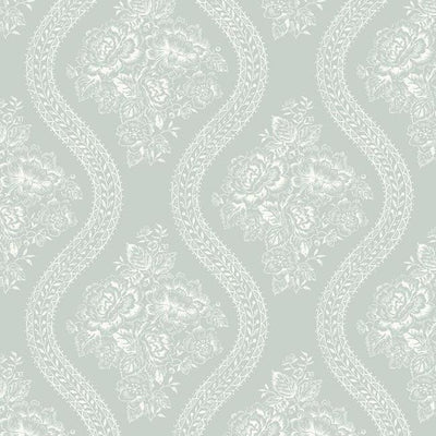 product image of sample coverlet floral wallpaper in soft mint from the magnolia home collection by joanna gaines for york wallcoverings 1 530