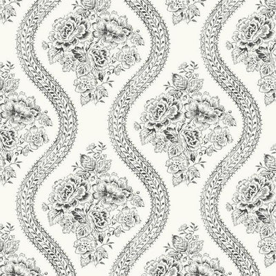 product image of sample coverlet floral wallpaper in white and black from the magnolia home collection by joanna gaines for york wallcoverings 1 520