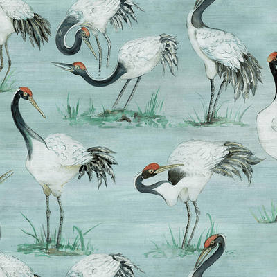 product image of Cranes Wallpaper in Aqua from the Mansfield Park Collection by Osborne & Little 587