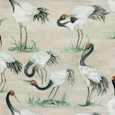 product image of sample cranes wallpaper in linen from the mansfield park collection by osborne little 1 523
