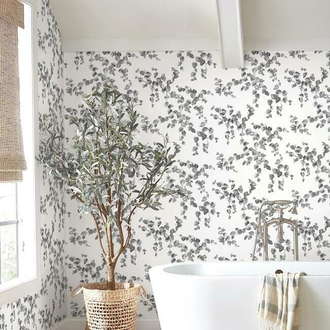 media image for Creeping Fig Vine Wallpaper in Black and White from the Simply Farmhouse Collection by York Wallcoverings 220