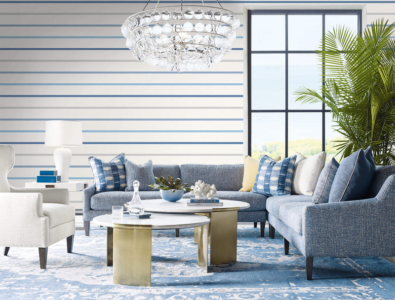 media image for Crew Stripe Wallpaper in Air Force Blue, Grey, and Eggshell from the Luxe Retreat Collection by Seabrook Wallcoverings 249