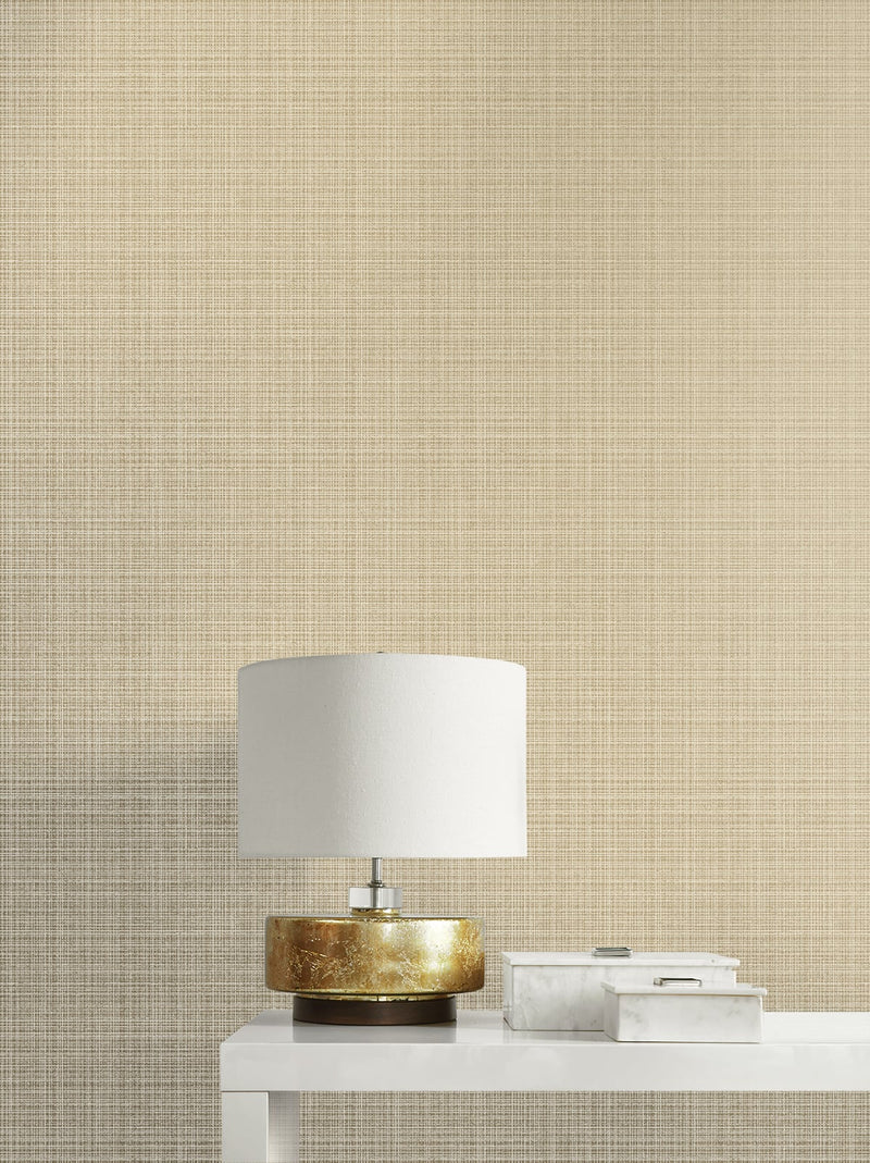media image for Crosshatch Linen Wallpaper in Metallic Khaki from the Essential Textures Collection by Seabrook Wallcoverings 230