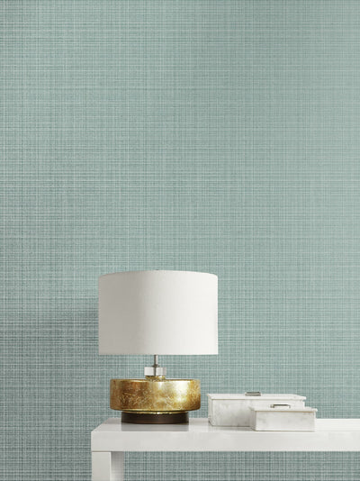 product image of Crosshatch Linen Wallpaper in Metallic Sea Green from the Essential Textures Collection by Seabrook Wallcoverings 542