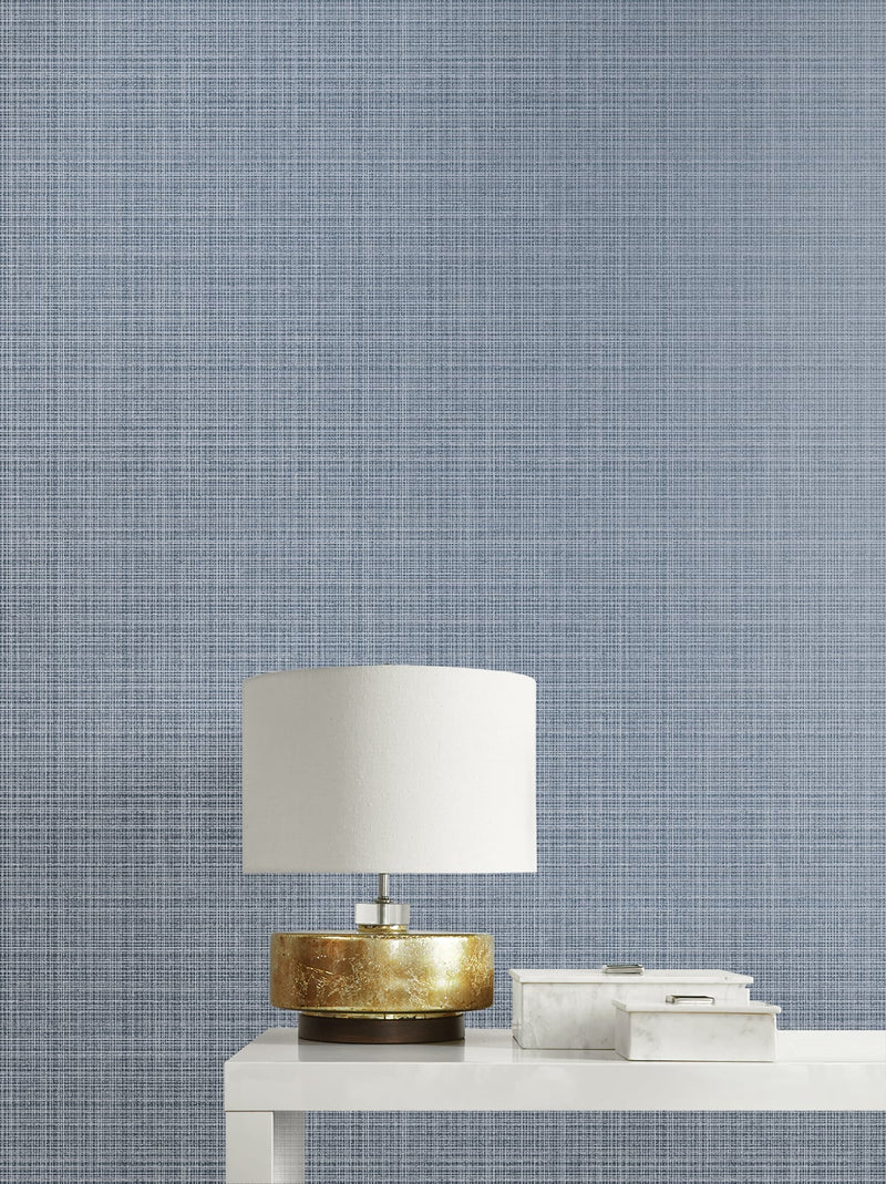 media image for Crosshatch Linen Wallpaper in Metallic Slate Blue from the Essential Textures Collection by Seabrook Wallcoverings 292