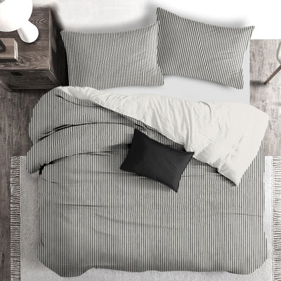 product image of Cruz Ticking Stripes Black/Linen Bedding 1 58