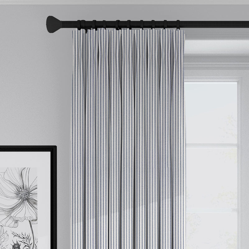 media image for Cruz Ticking Stripes White/Navy Drapery 1 296