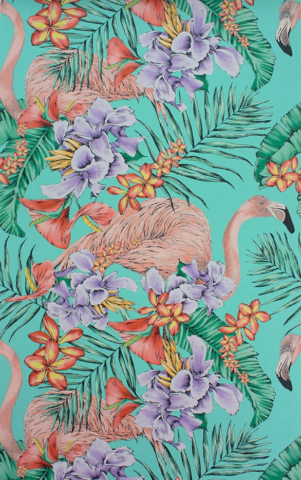 media image for Flamingo Club Wallpaper in Jade and Lavender by Matthew Williamson for Osborne & Little 285