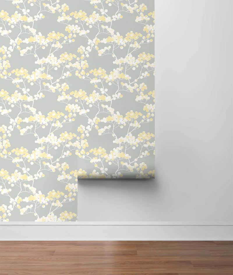 media image for Cyprus Blossom Peel-and-Stick Wallpaper in Buttercup and Grey by NextWall 29