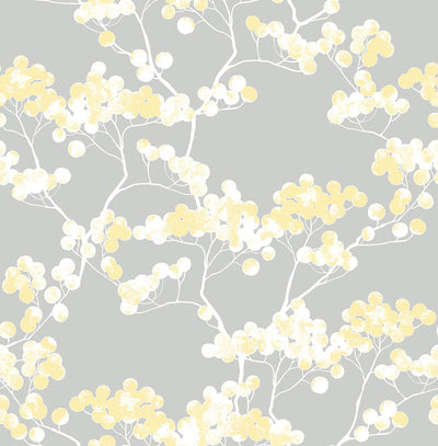 product image for Cyprus Blossom Peel-and-Stick Wallpaper in Buttercup and Grey by NextWall 11