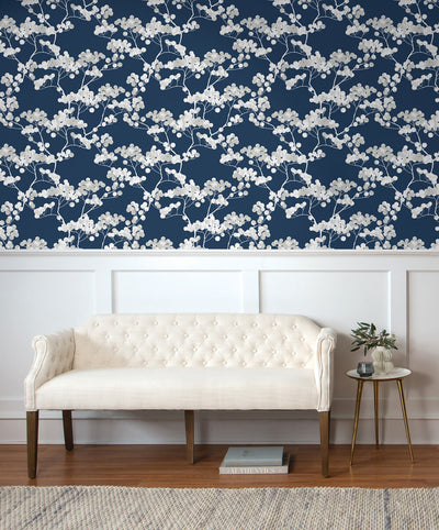 product image for Cyprus Blossom Peel-and-Stick Wallpaper in Navy and Grey by NextWall 41