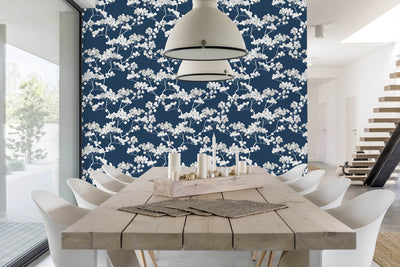 product image for Cyprus Blossom Peel-and-Stick Wallpaper in Navy and Grey by NextWall 48