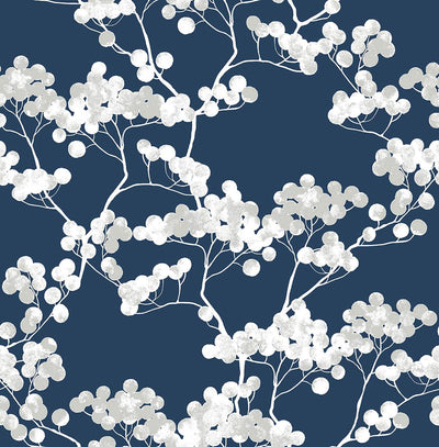 product image for Cyprus Blossom Peel-and-Stick Wallpaper in Navy and Grey by NextWall 90