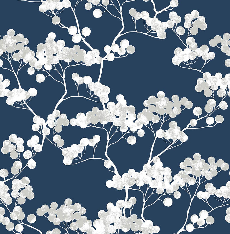 media image for Cyprus Blossom Peel-and-Stick Wallpaper in Navy and Grey by NextWall 291