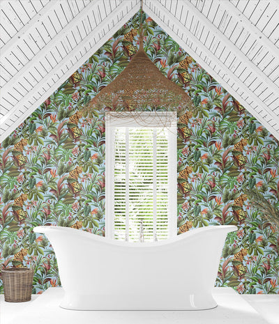 product image for Tropical Leopard Sky Blue Peel-and-Stick Wallpaper from the Daisy Bennett Collection by NextWall 70