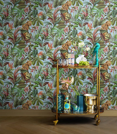 product image for Tropical Leopard Sky Blue Peel-and-Stick Wallpaper from the Daisy Bennett Collection by NextWall 93