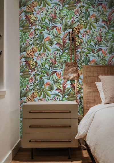 product image for Tropical Leopard Sky Blue Peel-and-Stick Wallpaper from the Daisy Bennett Collection by NextWall 67